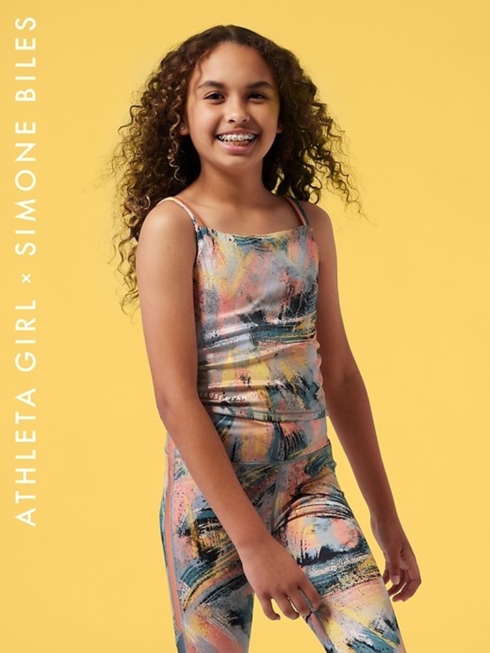 Athleta Girl x Simone Biles brushstroke longline bra tank top kids size 7